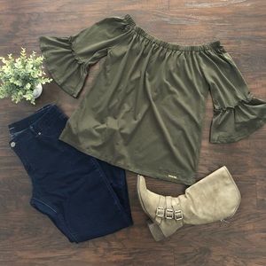 Michael Kors Off the Shoulder Bell Sleeve Shirt